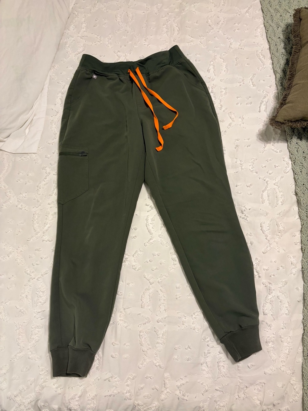Figs Women’s Olive Green Joggers with Orange Drawstring